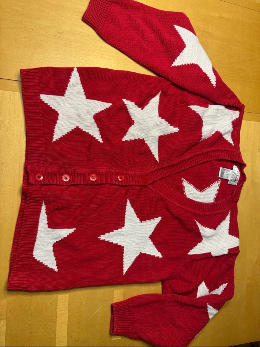 Talbots Red Knit Petite Cardigan with White Star Accent Sz PL